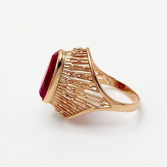 Vintage USSR Soviet Union Art Deco Ruby 583 Solid Rose Gold Ring 6.75 - Picture 6 of 10